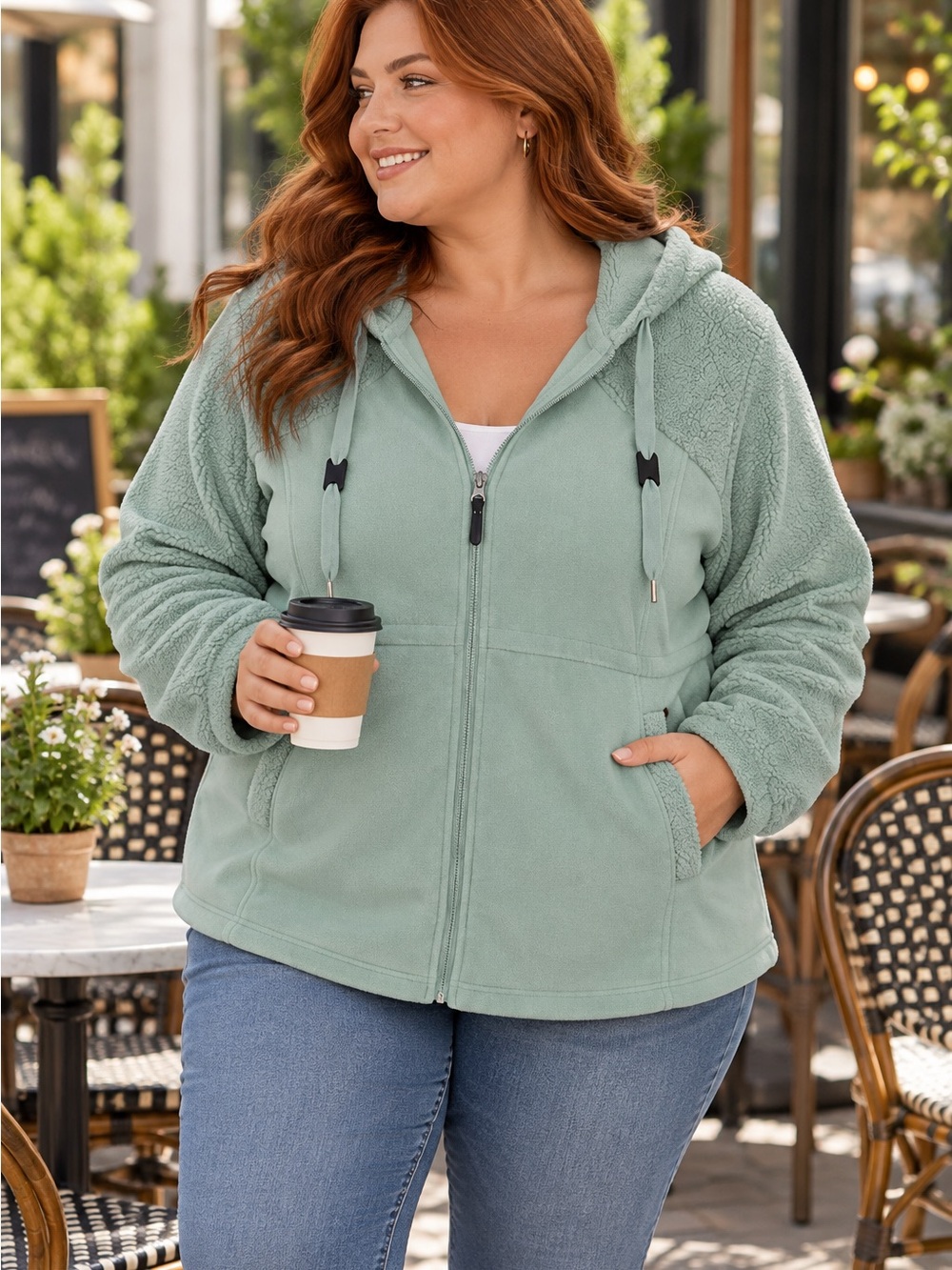 Koolaburra mint green Hooded Zip-Up Teddy Jacket